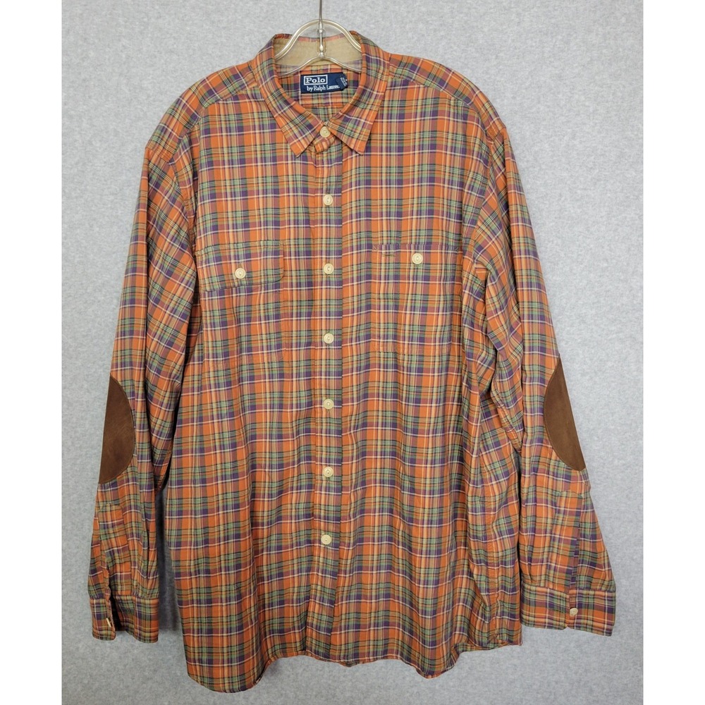 Polo Ralph Lauren Mens XL Plaid Button Down Shirt Elbow Patches Polo Country